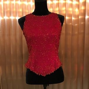 JKARA Beaded Top - Red